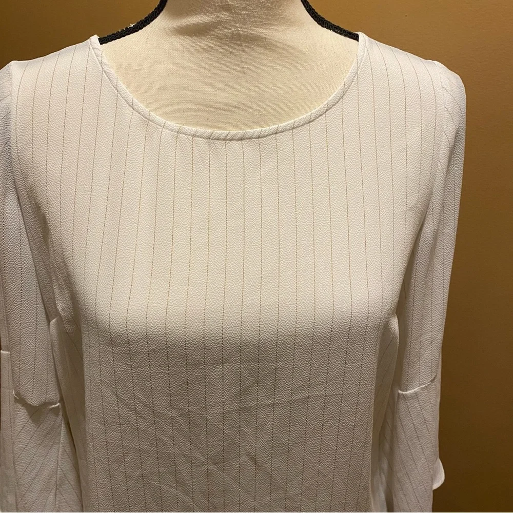 Roz & Ali white gold metallic thread pinstripes button down back large sleeve XS - Picture 2 of 12